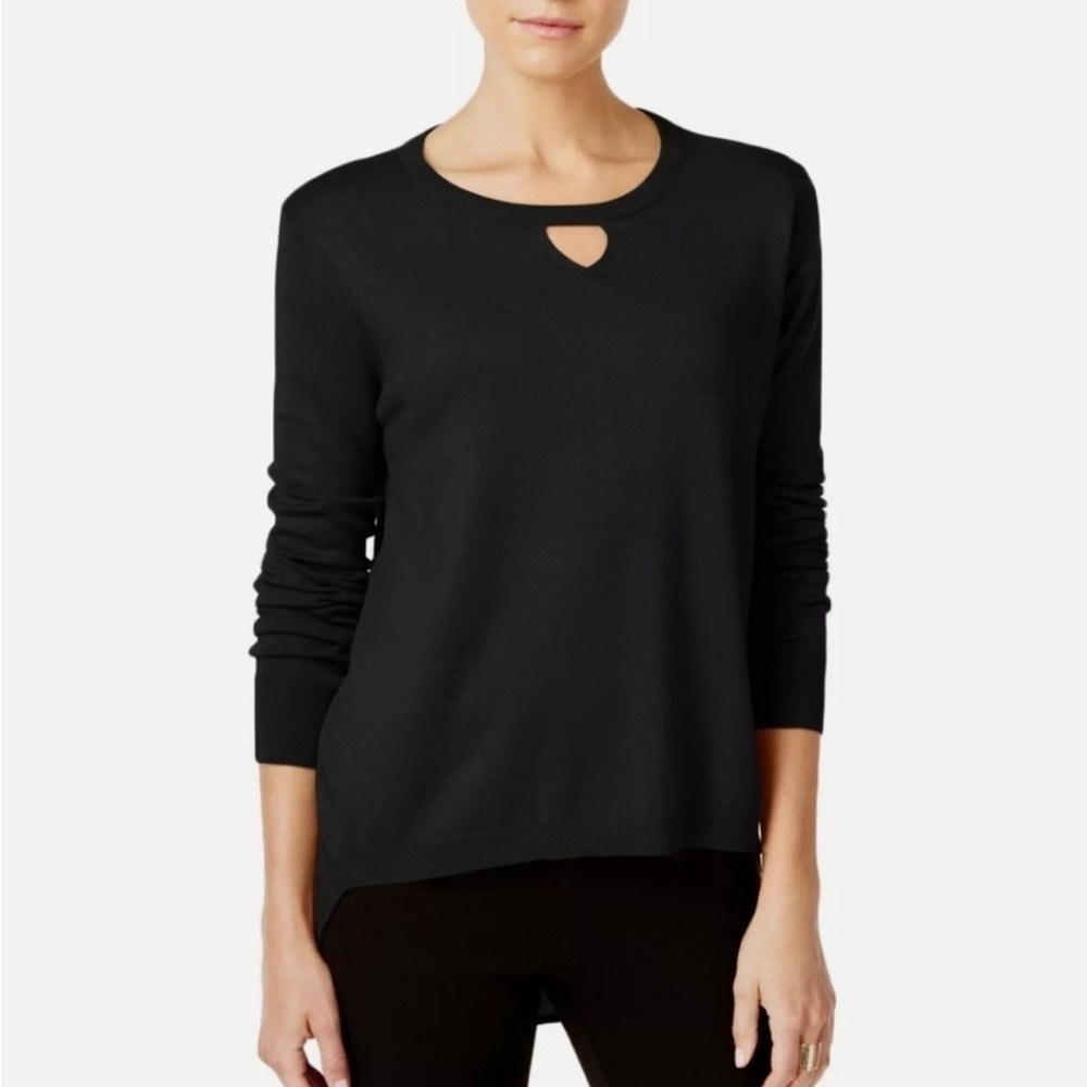 One A Black Keyhole High Low Knit Top Medium